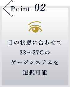 目の状態に合わせて23～27Gのゲージシステムを選択可能