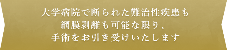 大学病院で断られた難治性疾患も網膜剥離も可能な限り、手術をお引き受けいたします