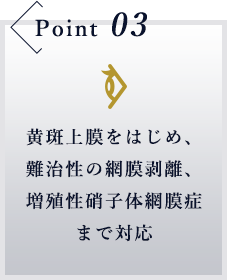 黄斑上膜をはじめ、難治性の網膜剥離、増殖性硝子体網膜症まで対応